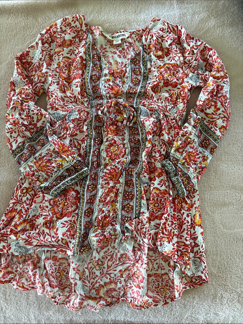 Billabong White and Red Floral Boho Tunic Dress
